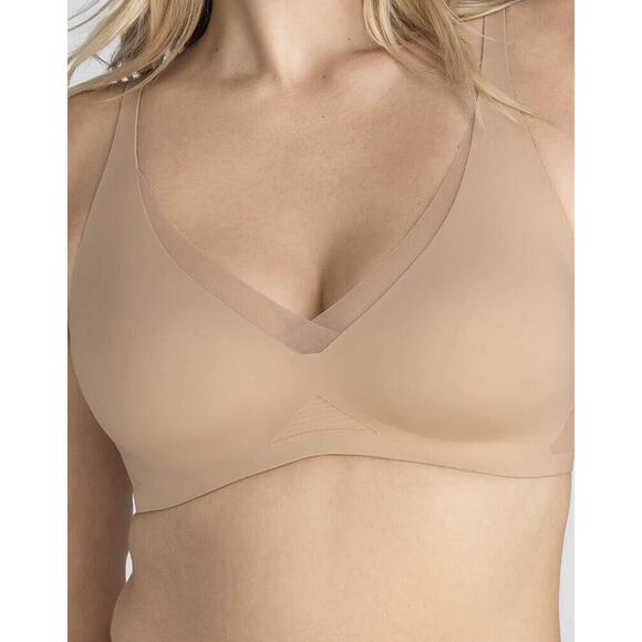 HoneyLove Crossover V-Neck Bra Wireless Adjustable Padded Tan Beige Plus Size 1X - Picture 4 of 12